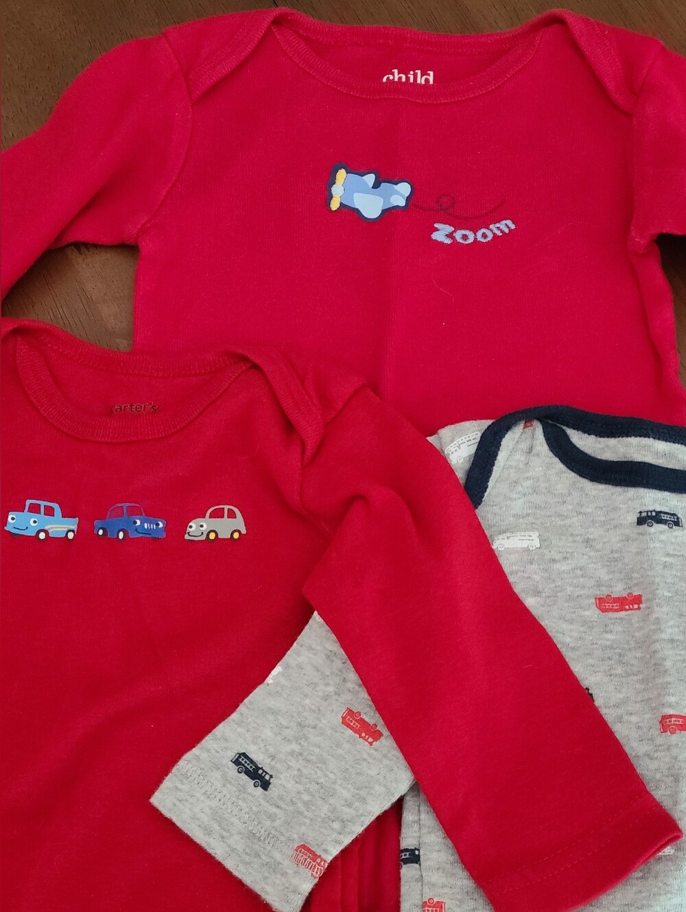 Bundle of 3 Onesies Carters Long Sleeve Bodysuit Cars Trucks Planes Vehicles Boy